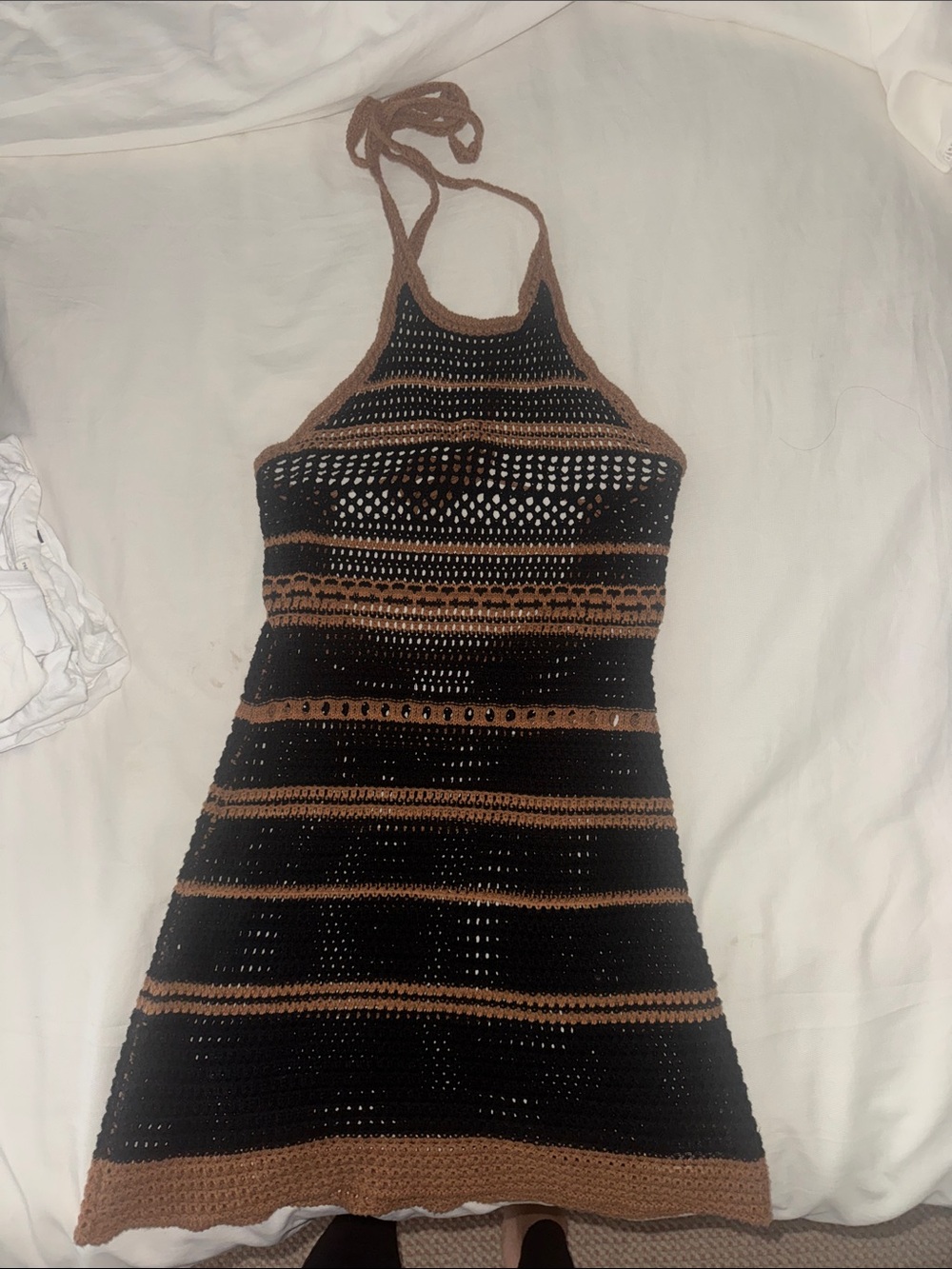 Black and Brown Crochet Halter Dress